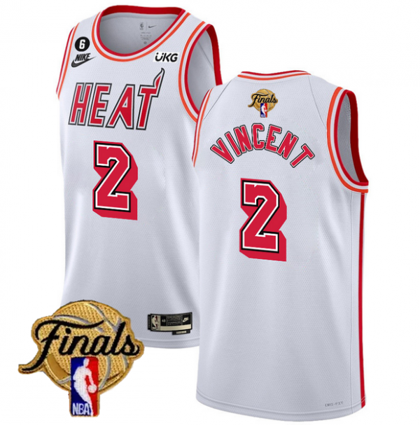 Men Miami Heat #2 Gabe Vincent White 2023 Finals Classic Edition With NO.6 Patch Stitched Basketball Jersey