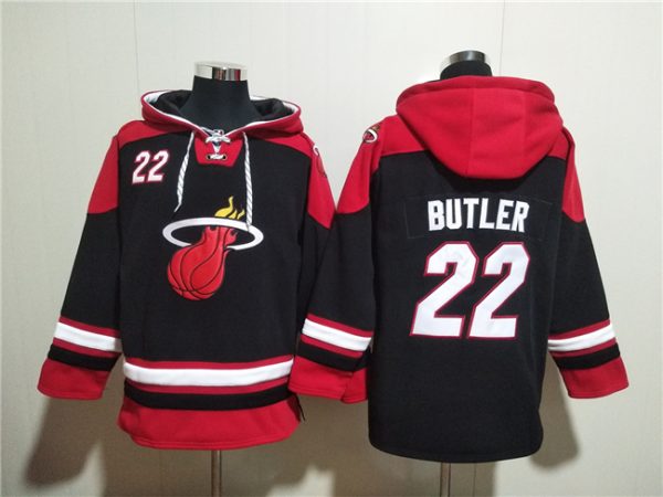 Men Miami Heat #22 Jimmy Butler Black Ageless Must-Have Lace-Up Pullover Hoodie