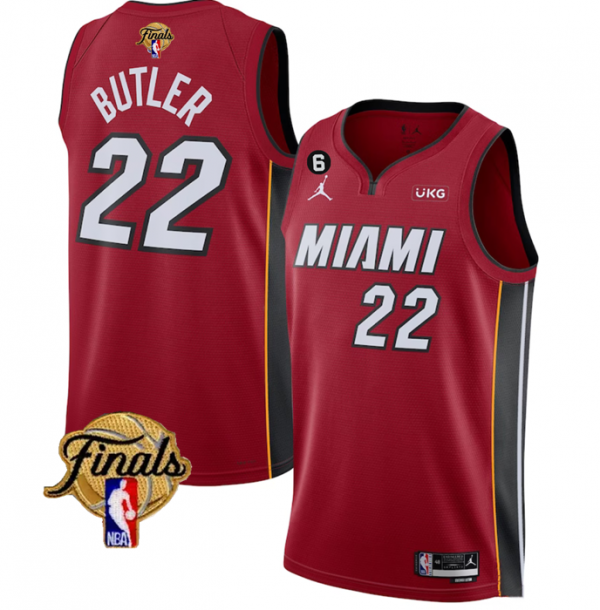 Men Miami Heat #22 Jimmy Butler Red 2023 Finals Statement Edition With NO.6 Patch Stitched Basketball Jersey