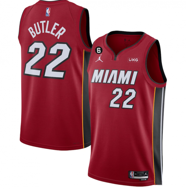 Men Miami Heat #22 Jimmy Butler Red Statement Edition With NO.6 Patch Stitched Jersey