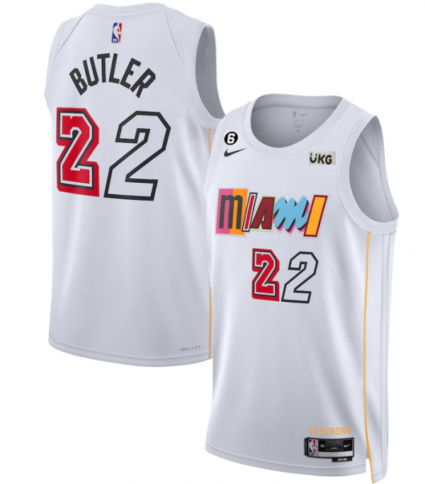 Men Miami Heat #22 Jimmy Butler White 2022/23 City Edition With NO.6 Patch Stitched Jersey