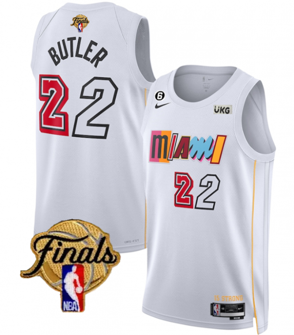 Men Miami Heat #22 Jimmy Butler White 2023 Finals City Edition With NO.6 Patch Stitched Basketball Jersey