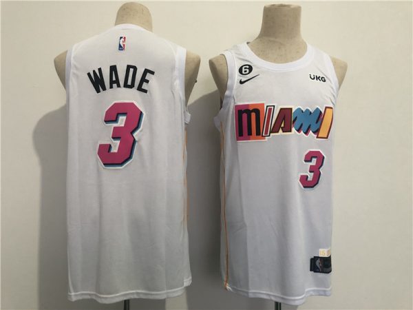 Men Miami Heat #3 Dwyane Wade 2022/23 White City Edition With NO.6 Patch Stitched Jersey