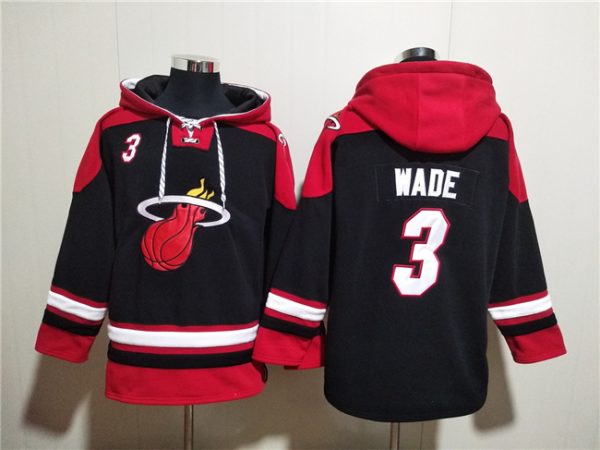 Men Miami Heat #3 Dwyane Wade Black Ageless Must-Have Lace-Up Pullover Hoodie