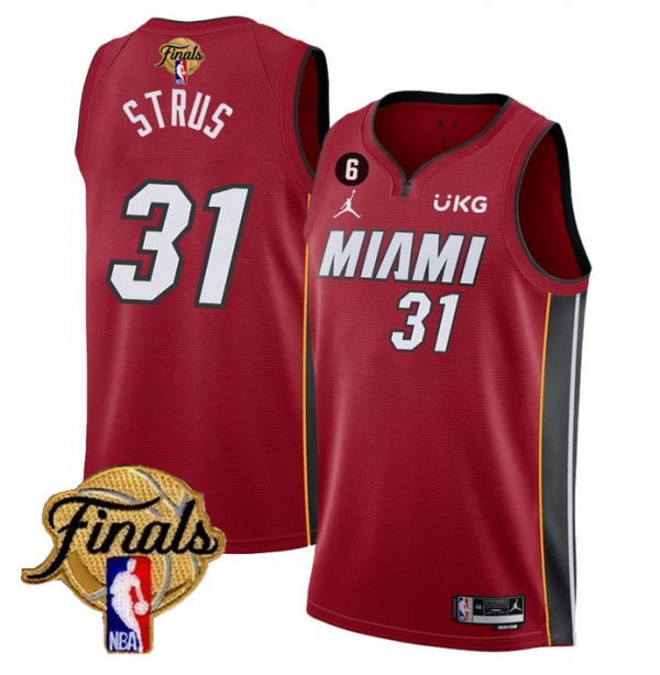 Men Miami Heat #31 Max Strus Red 2023 Finals Statement Edition With NO.6 Patch Stitched Basketball Jersey