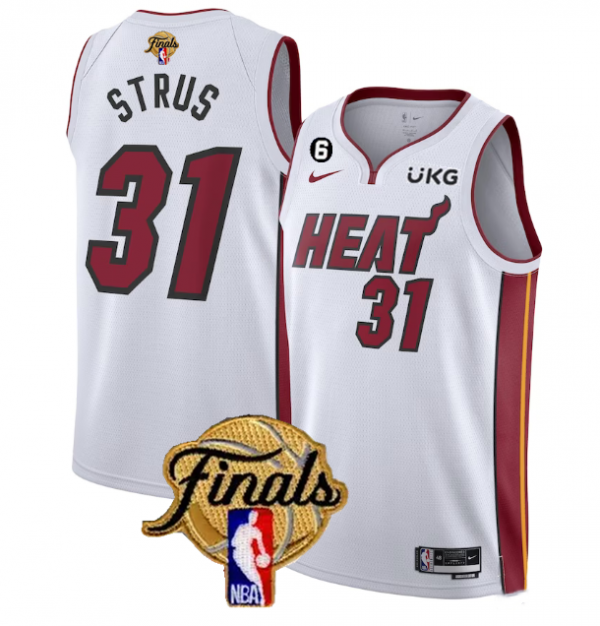 Men Miami Heat #31 Max Strus White 2023 Finals Association Edition With NO.6 Patch Stitched Basketball Jersey