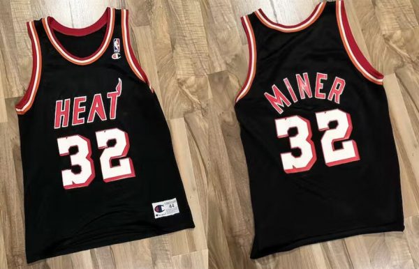 Men Miami Heat #32 Harold Miner Black Champions Stitched Basketball Throwback Jersey