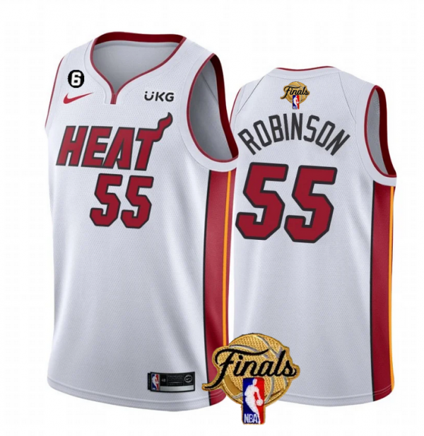 Men Miami Heat #55 Duncan Robinson White 2023 Finals Association Edition With NO.6 Patch Stitched Basketball Jersey