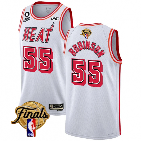 Men Miami Heat #55 Duncan Robinson White 2023 Finals Classic Edition With NO.6 Patch Stitched Basketball Jersey