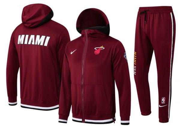 Men Miami Heat 75th Anniversary Burgundy Performance Showtime Full-Zip Hoodie Jacket And Pants Suit