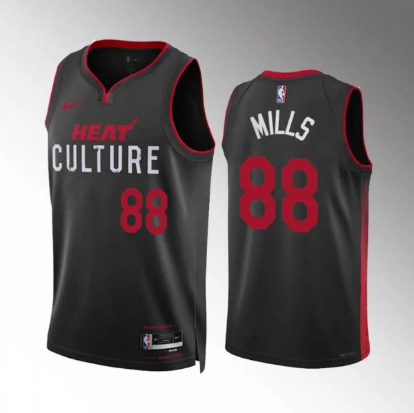 Men Miami Heat #88 Patrick Mills Black 2023/24 City Edition Stitched Basketball Jersey