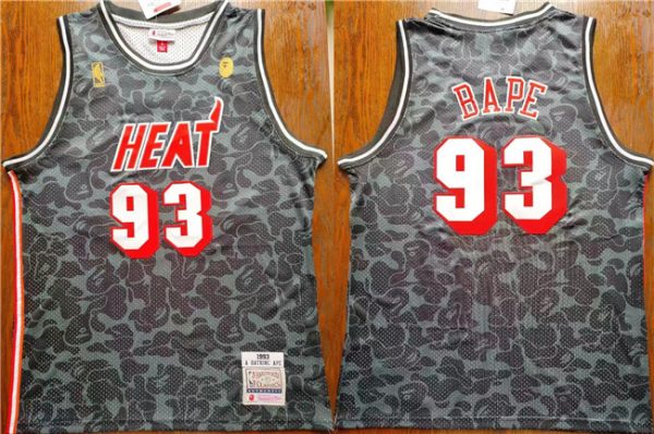 Men Miami Heat #93 Bape Black Throwback basketball Jersey