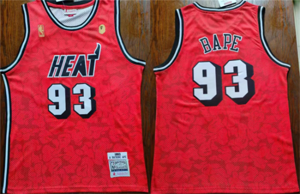 Men Miami Heat #93 Bape Red Throwback basketball Jersey