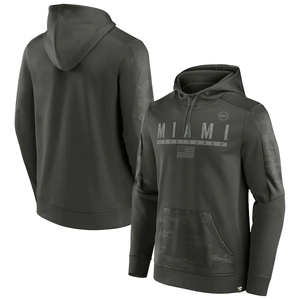 Men Miami Hurricanes Olive OHT Military Appreciation Guardian Pullover Hoodie