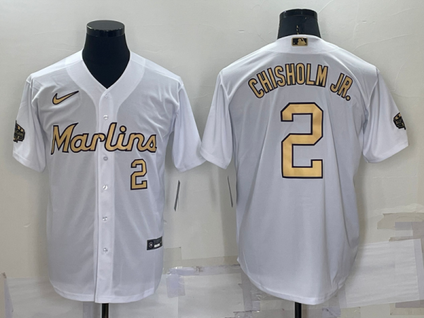 Men Miami Marlins #2 Jazz Chisholm Jr. 2022 All-Star White Cool Base Stitched Baseball Jersey