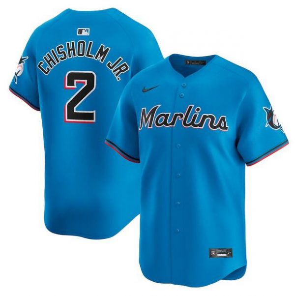 Men Miami Marlins #2 Jazz Chisholm Jr. Blue Limited Stitched Baseball Jersey