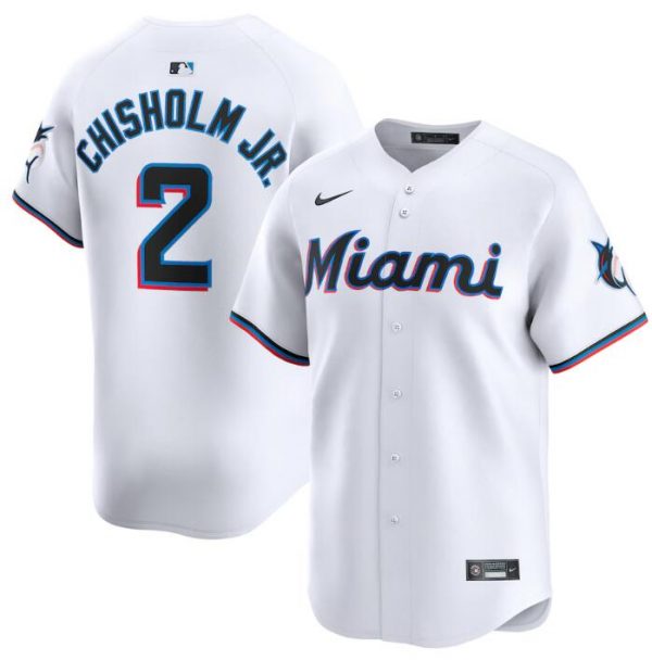 Men Miami Marlins #2 Jazz Chisholm Jr. White 2024 Home Limited Stitched Baseball Jersey