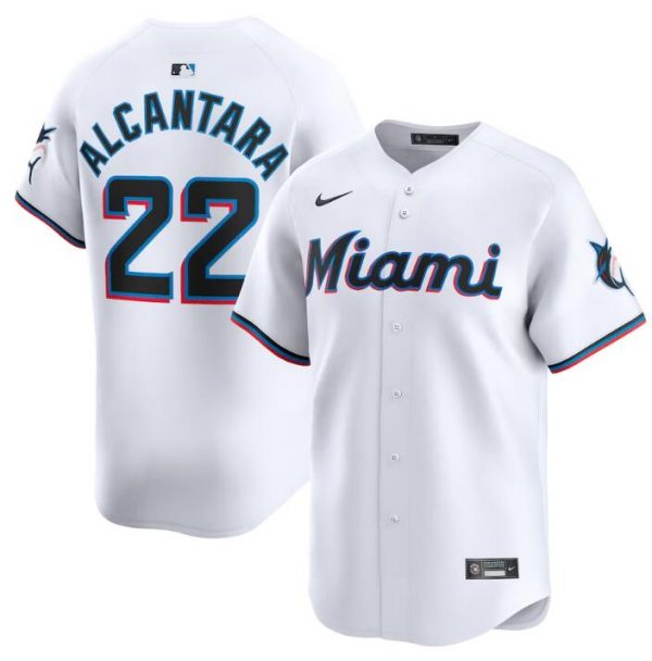 Men Miami Marlins #22 Sandy Alcantara White 2024 Home Limited Stitched Baseball Jersey