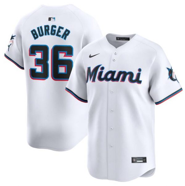 Men Miami Marlins #36 Jake Burger White 2024 Home Limited Stitched Baseball Jersey
