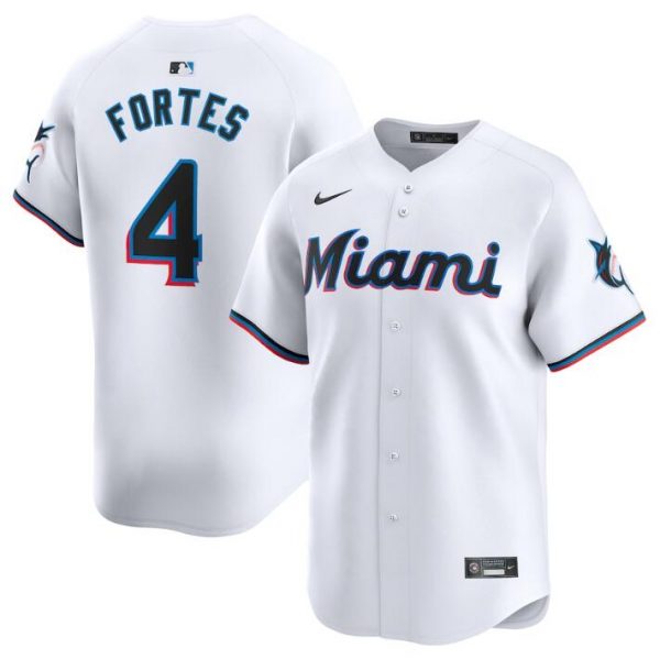Men Miami Marlins #4 Nick Fortes White 2024 Home Limited Stitched Baseball Jersey