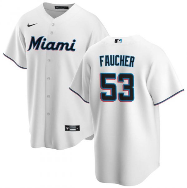 Men Miami Marlins #53 Calvin Faucher White Cool Base Stitched Baseball Jersey
