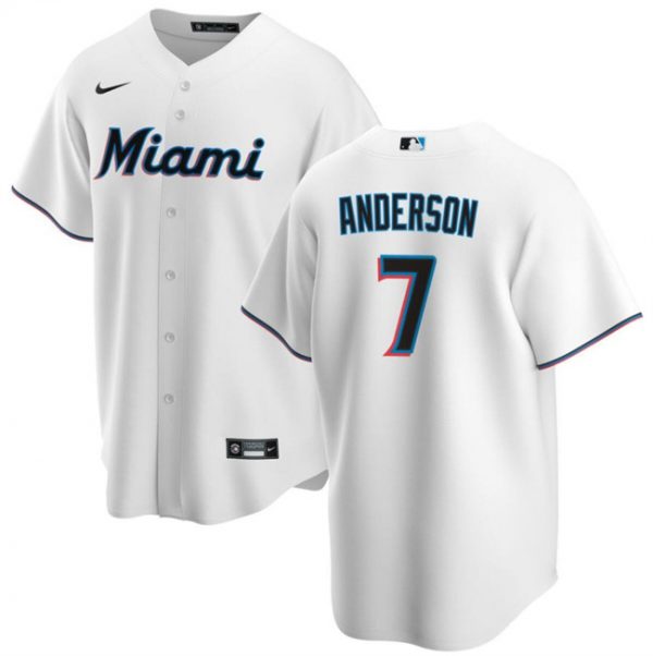 Men Miami Marlins #7 Tim Anderson White Cool Base Stitched Baseball Jersey