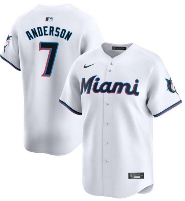 Men Miami Marlins #7 Tim Anderson White Home Limited Stitched Baseball Jersey