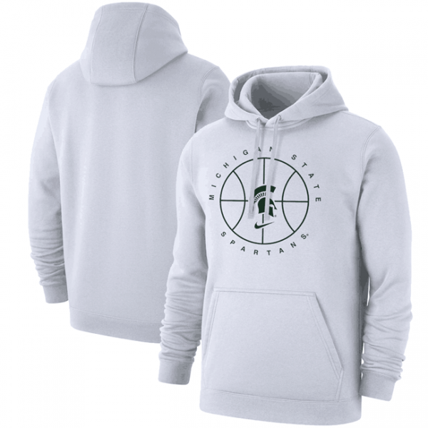 Men Michigan State Spartans White Basketball Icon Club Fleece Pullover Hoodie