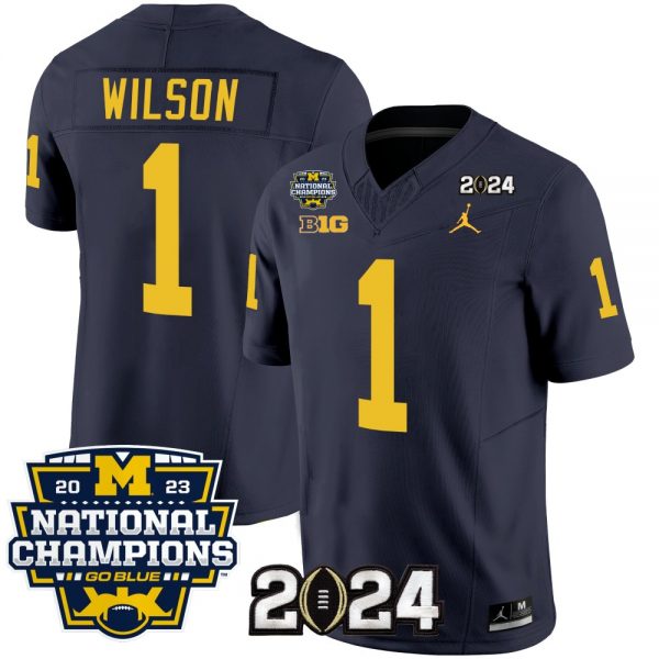 Men Michigan Wolverines #1 Roman Wilson Navy 2024 F.U.S.E. With 2023 National Champions Patch Stitched Jersey