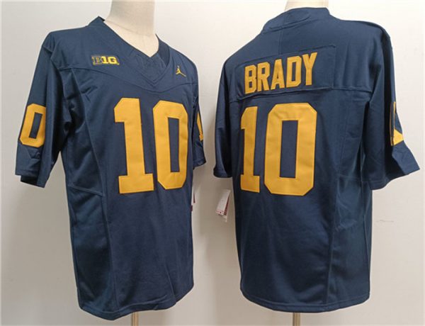 Men Michigan Wolverines #10 Tom Brady Navy Stitched Jersey