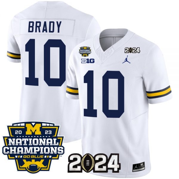 Men Michigan Wolverines #10 Tom Brady White 2024 F.U.S.E. With 2023 National Champions Patch Stitched Jersey