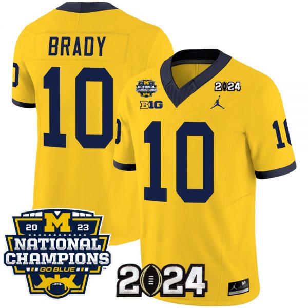 Men Michigan Wolverines #10 Tom Brady Yellow 2024 F.U.S.E. With 2023 National Champions Patch Stitched Jersey