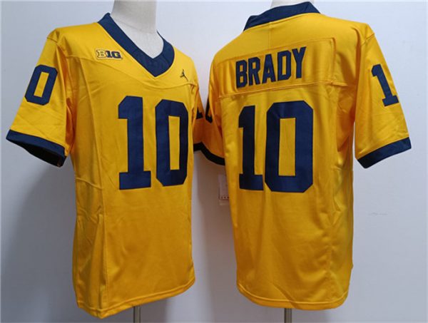 Men Michigan Wolverines #10 Tom Brady Yellow Stitched Jersey