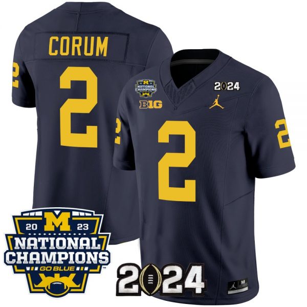 Men Michigan Wolverines #2 Blake Corum Navy 2024 F.U.S.E. With 2023 National Champions Patch Stitched Jersey