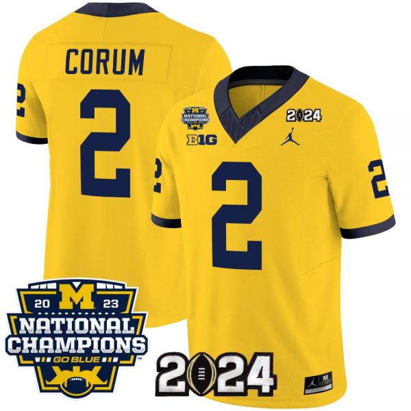 Men Michigan Wolverines #2 Blake Corum Yellow 2024 F.U.S.E. With 2023 National Champions Patch Stitched Jersey