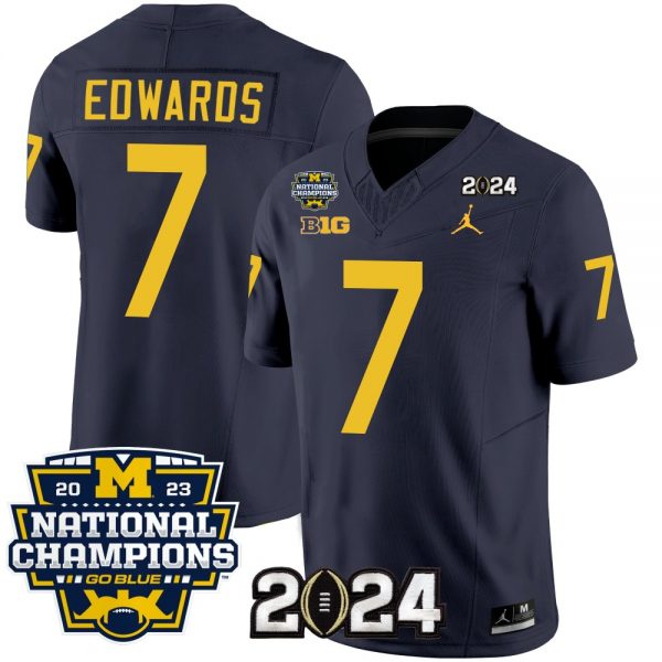 Men Michigan Wolverines #7 Donovan Edwards Navy 2024 F.U.S.E. With 2023 National Champions Patch Stitched Jersey