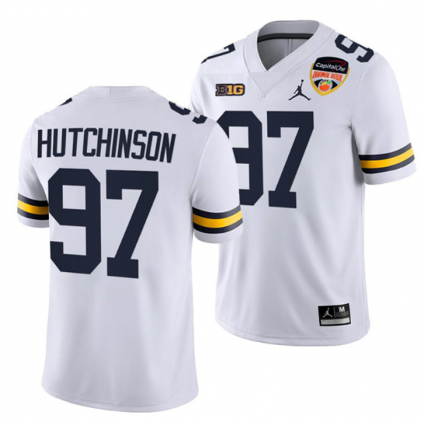 Men Michigan Wolverines #97 Aidan Hutchinson White College Stitched Football Jersey