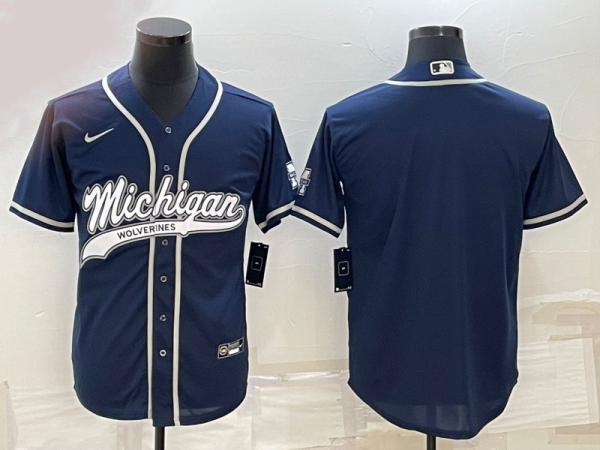 Men Michigan Wolverines Blank Navy With Patch Cool Base Stitched Baseball Jersey