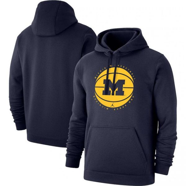 Men Michigan Wolverines Navy Basketball Pullover Hoodie