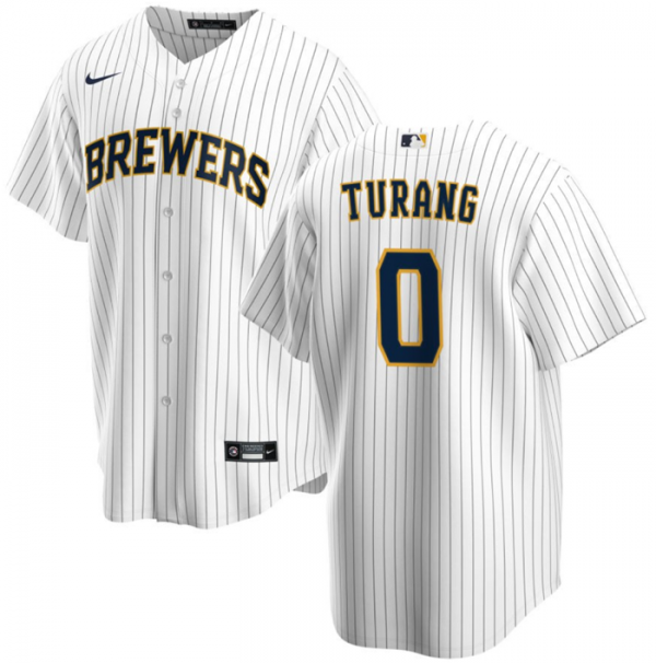 Men Milwaukee Brewers #0 Brice Turang White Cool Base Stitched Jersey