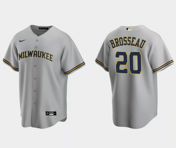 Men Milwaukee Brewers #20 Mike Brosseau Grey Cool Base Stitched Jersey