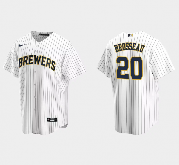 Men Milwaukee Brewers #20 Mike Brosseau White Cool Base Stitched Jersey