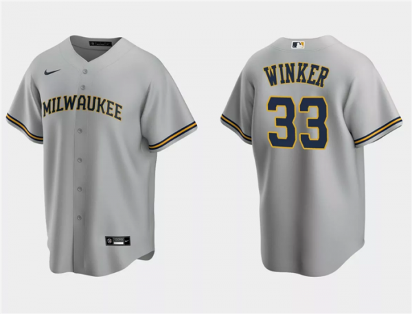 Men Milwaukee Brewers #33 Jesse Winker Grey Cool Base Stitched Jersey