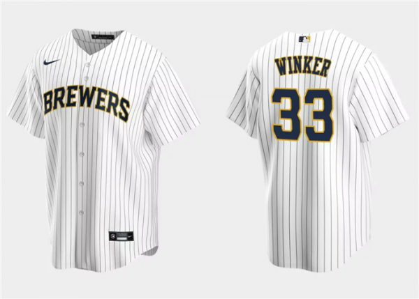 Men Milwaukee Brewers #33 Jesse Winker White Cool Base Stitched Jersey