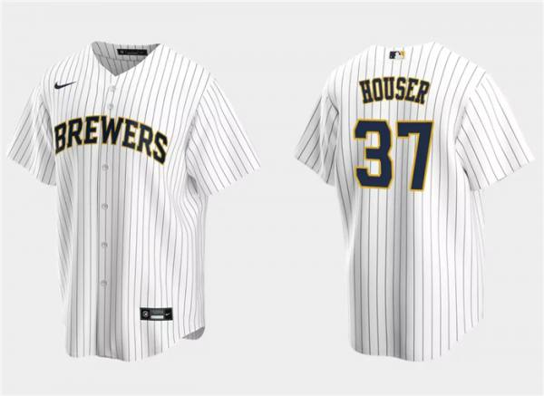 Men Milwaukee Brewers #37 Adrian Houser White Cool Base Stitched Jersey