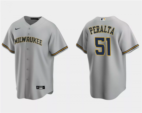 Men Milwaukee Brewers #51 Freddy Peralta Grey Cool Base Stitched Jersey