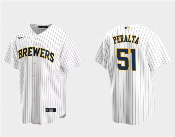 Men Milwaukee Brewers #51 Freddy Peralta White Cool Base Stitched Jersey