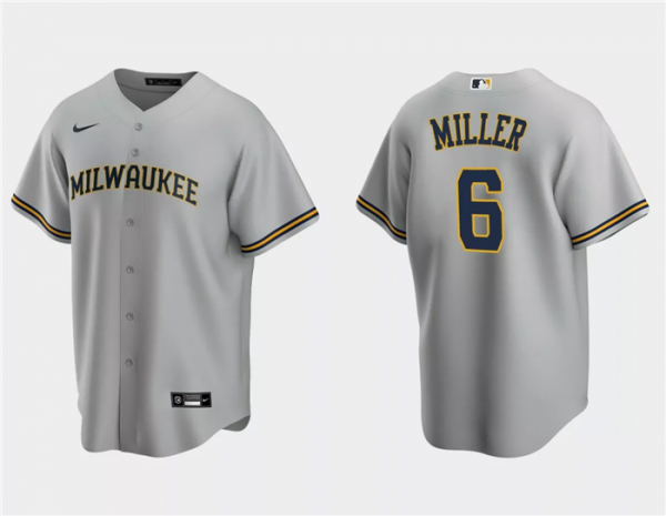 Men Milwaukee Brewers #6 Owen Miller Grey Cool Base Stitched Jersey