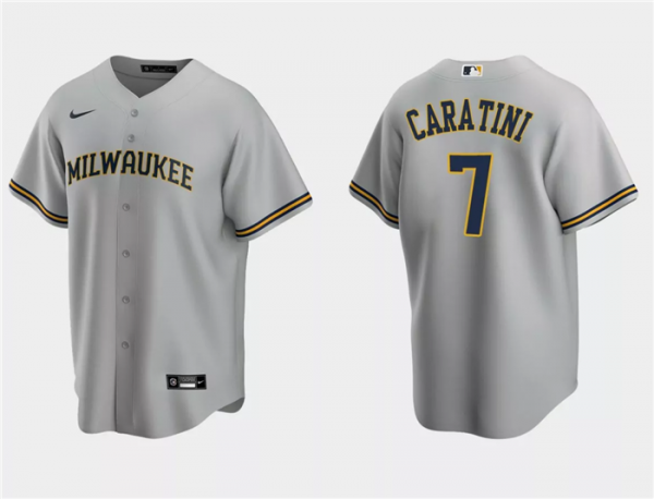 Men Milwaukee Brewers #7 Victor Caratini Grey Cool Base Stitched Jersey