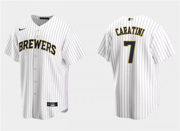 Men Milwaukee Brewers #7 Victor Caratini White Cool Base Stitched Jersey